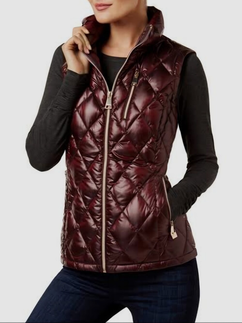 NWT Calvin Klein Burgundy Premium Down Puffer Vest Gold Hardware Women's Medium